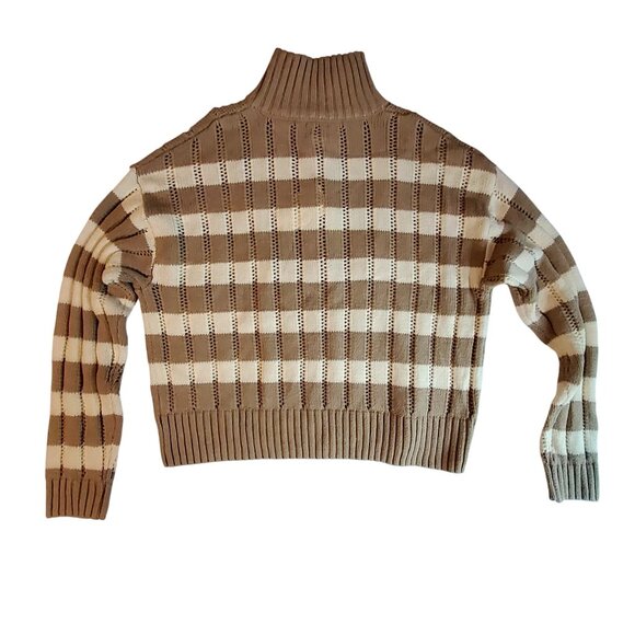Plaid Mock Neck Sweater By A New Day In Taupe & Cream Acrylic/Cotton Blend Siz S - Picture 2 of 12